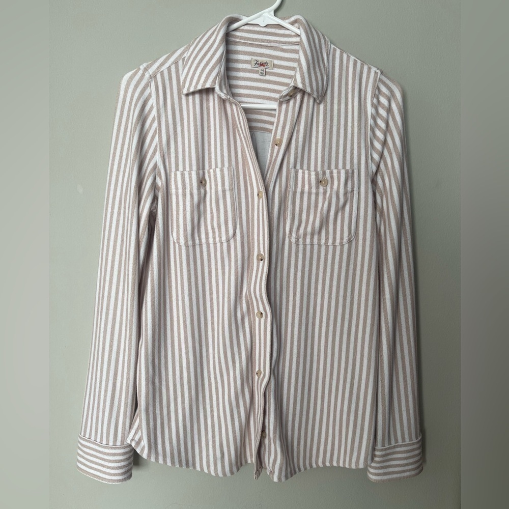 Faherty | Legend Sweater Shirt Tannin Stripe Beachy Coastal Contemporary - Picture 2 of 9